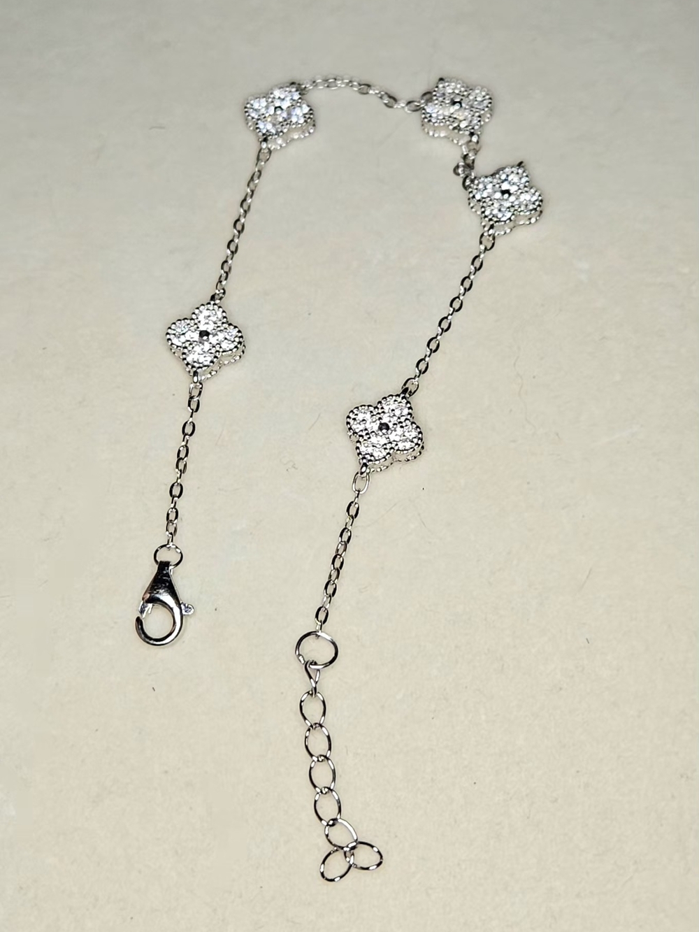 NEW .925 Sterling Silver Pavé Clover 6-Motif Bracelet